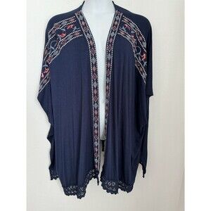 Artesia Knit Kimono XL Navy Blue Boho Embroidered Festival Excellent